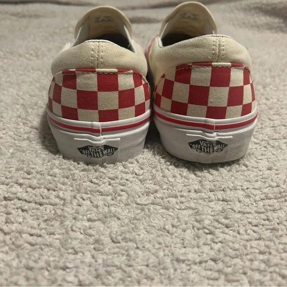 Vans Classic Slip-On Red and Cream Checkerboard Sneakers - Picture 4 of 5